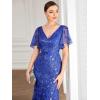 imageEverPretty Womens Ruffles Sleeves Sequin Embroidery Evening Mother of The Bride Dress 00692Sapphire Blue