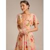 imageEverPretty Womens Summer Chiffon Pleated VNeck Short Wedding Guest Dress with Ruffled Sleeves 01923Peach Fuzz