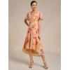imageEverPretty Womens Summer Chiffon Pleated VNeck Short Wedding Guest Dress with Ruffled Sleeves 01923Peach Fuzz