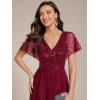 imageEverPretty Womens V Neck Evening Dresses Ruffles Sleeves Sequin Empire Waist ALine Maxi Formal Dresses 02223Burgundy
