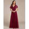 imageEverPretty Womens V Neck Evening Dresses Ruffles Sleeves Sequin Empire Waist ALine Maxi Formal Dresses 02223Burgundy