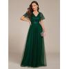 imageEverPretty Womens V Neck Evening Dresses Ruffles Sleeves Sequin Empire Waist ALine Maxi Formal Dresses 02223Deep Green