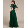 imageEverPretty Womens V Neck Evening Dresses Ruffles Sleeves Sequin Empire Waist ALine Maxi Formal Dresses 02223Deep Green