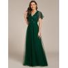 imageEverPretty Womens V Neck Evening Dresses Ruffles Sleeves Sequin Empire Waist ALine Maxi Formal Dresses 02223Deep Green