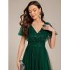 imageEverPretty Womens V Neck Evening Dresses Ruffles Sleeves Sequin Empire Waist ALine Maxi Formal Dresses 02223Deep Green