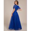 imageEverPretty Womens V Neck Evening Dresses Ruffles Sleeves Sequin Empire Waist ALine Maxi Formal Dresses 02223Sapphire Blue