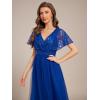 imageEverPretty Womens V Neck Evening Dresses Ruffles Sleeves Sequin Empire Waist ALine Maxi Formal Dresses 02223Sapphire Blue