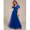 imageEverPretty Womens V Neck Evening Dresses Ruffles Sleeves Sequin Empire Waist ALine Maxi Formal Dresses 02223Sapphire Blue