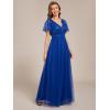 imageEverPretty Womens V Neck Evening Dresses Ruffles Sleeves Sequin Empire Waist ALine Maxi Formal Dresses 02223Sapphire Blue