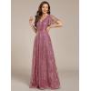 imageEverPretty Womens VNeck Sequin Embroidered Short Sleeve FloorLength ALine Empire Waist Evening Dresses 02314Orchid