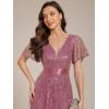 imageEverPretty Womens VNeck Sequin Embroidered Short Sleeve FloorLength ALine Empire Waist Evening Dresses 02314Orchid