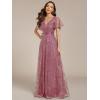 imageEverPretty Womens VNeck Sequin Embroidered Short Sleeve FloorLength ALine Empire Waist Evening Dresses 02314Orchid