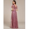 imageEverPretty Womens VNeck Sequin Embroidered Short Sleeve FloorLength ALine Empire Waist Evening Dresses 02314Orchid