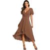 imageEverPretty Womens A Line V Neck Ruffle Sleeves Pleated High Low Formal Dresses 02084Brown