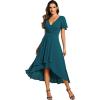 imageEverPretty Womens A Line V Neck Ruffle Sleeves Pleated High Low Formal Dresses 02084Teal