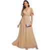 imageEverPretty Womens Chiffon ALine Ruched Short Sleeves Applique Waist V Neck Mother of The Bride DressesChampagne