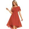imageEverPretty Womens Chiffon Crew Neck Pleated Waist Short Sleeve Wedding Guest Dress 02053Burnt Orange