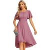 imageEverPretty Womens Chiffon Crew Neck Pleated Waist Short Sleeve Wedding Guest Dress 02053Orchid