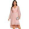 imageEverPretty Womens Chiffon Lantern Long Sleeves Pleated Appliqued Empire Waist Midi Length Semi Formal Dresses 02926Pink