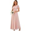 imageEverPretty Womens Classic Round Neck Short Sleeves Chiffon Floor Length Bridesmaid Dress 01840PHPink