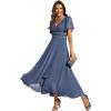 imageEverPretty Womens Formal Dress V Neck Ruffles Sleeves Empire Waist A Line Pleated Chiffon Evening Dresses 41981Dusty Blue