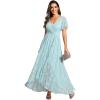 imageEverPretty Womens Lace V Neck Ruffles Sleeves Pleated Empire Waist ALine Maxi Formal Dresses 01489Sky Blue
