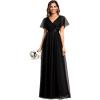 imageEverPretty Womens Mother of Bride Dress Double VNeck Empire Waist Front Wrap Tulle Bridesmaid Dress 07962Black