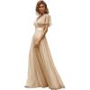 imageEverPretty Womens Mother of Bride Dress Double VNeck Empire Waist Front Wrap Tulle Bridesmaid Dress 07962Champagne