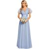 imageEverPretty Womens Mother of Bride Dress Double VNeck Empire Waist Front Wrap Tulle Bridesmaid Dress 07962Ice Blue