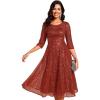 imageEverPretty Womens Round Neck 34 Sleeves Formal Dresses Sequin A Line Midi Wedding Guest Dress 02241Burnt Orange