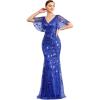 imageEverPretty Womens Ruffles Sleeves Sequin Embroidery Evening Mother of The Bride Dress 00692Sapphire Blue