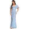 imageEverPretty Womens Ruffles Sleeves Sequin Embroidery Evening Mother of The Bride Dress 00692Sky Blue