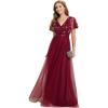 imageEverPretty Womens V Neck Evening Dresses Ruffles Sleeves Sequin Empire Waist ALine Maxi Formal Dresses 02223Burgundy