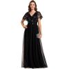 imageEverPretty Womens V Neck Evening Dresses Ruffles Sleeves Sequin Empire Waist ALine Maxi Formal Dresses 02223Deep Green