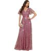imageEverPretty Womens VNeck Sequin Embroidered Short Sleeve FloorLength ALine Empire Waist Evening Dresses 02314Orchid