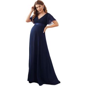 imageEverPretty Women Chiffon VNeck Maternity Party Dresses for Baby Shower with Sleeves 20795EYNavy Blue