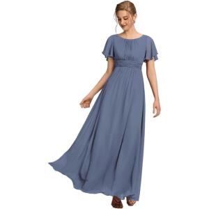 imageEverPretty Womens Classic Round Neck Short Sleeves Chiffon Floor Length Bridesmaid Dress 01840PHDusty Blue