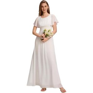 imageEverPretty Womens Classic Round Neck Short Sleeves Chiffon Floor Length Bridesmaid Dress 01840PHWhite
