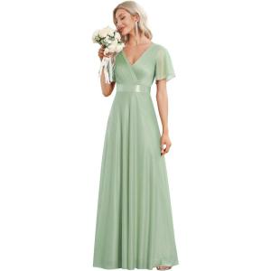 imageEverPretty Womens Evening Dresses V Neck Short Sleeves Aline Glitter Formal Dresses 50159Mint Green