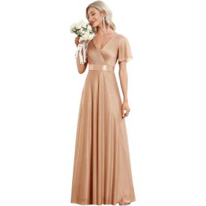 imageEverPretty Womens Evening Dresses V Neck Short Sleeves Aline Glitter Formal Dresses 50159Rose Gold