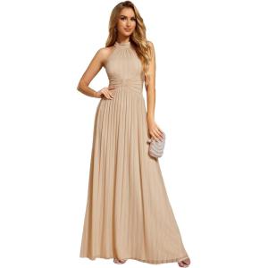 imageEverPretty Womens Halter Neck Summer Formal Dresses Sleeveless Pletaed Floor Length Glitter Evening Dresses 41961Champagne