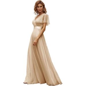imageEverPretty Womens Mother of Bride Dress Double VNeck Empire Waist Front Wrap Tulle Bridesmaid Dress 07962Champagne