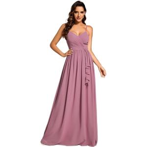 imageEverPretty Womens Sleeveless Spaghetti Strap VNeck ALine Asymmetrical Maxi Chiffon Bridesmaid Dresses 02113Orchid