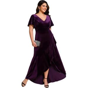 imageEverPretty Womens Vintage Plus Size Ruffles Hemline Velvet Wedding Guest Dress 02041DADeep Purple