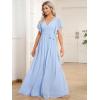 imageEverPretty Womens Bridesmaid Dress VNeck Ruffle Sleeves Ruched Bust Floor Length Chiffon Formal Dresses 0164AIce Blue