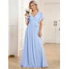 imageEverPretty Womens Bridesmaid Dress VNeck Ruffle Sleeves Ruched Bust Floor Length Chiffon Formal Dresses 0164AIce Blue