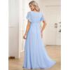 imageEverPretty Womens Bridesmaid Dress VNeck Ruffle Sleeves Ruched Bust Floor Length Chiffon Formal Dresses 0164AIce Blue