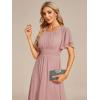 imageEverPretty Womens Chiffon Crew Neck Pleated Waist Short Sleeve Wedding Guest Dress 02053Dusty Rose
