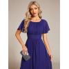 imageEverPretty Womens Chiffon Crew Neck Pleated Waist Short Sleeve Wedding Guest Dress 02053Sapphire Blue