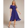 imageEverPretty Womens Chiffon Crew Neck Pleated Waist Short Sleeve Wedding Guest Dress 02053Sapphire Blue